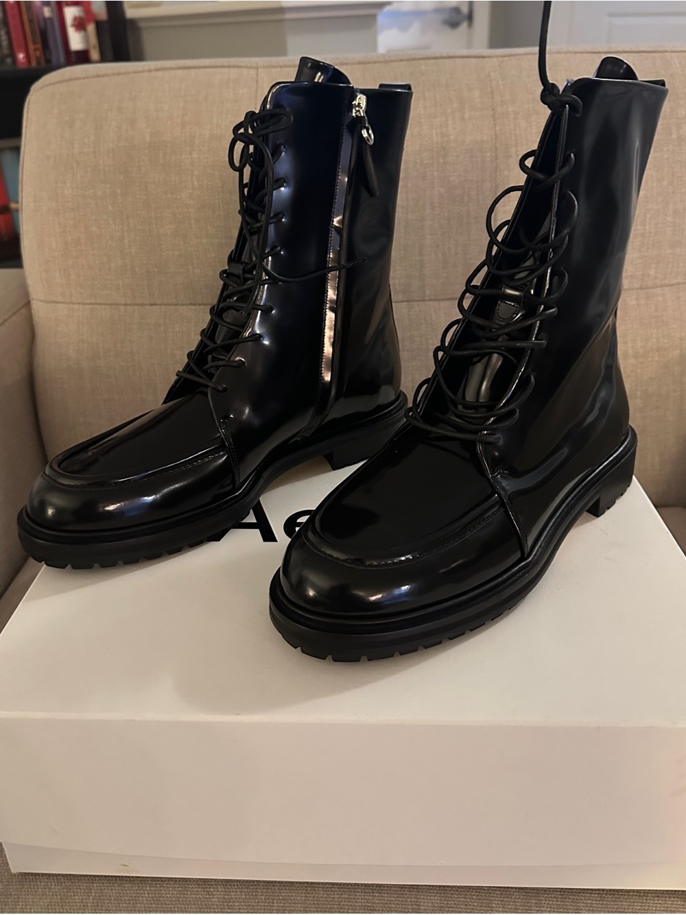 Aeyde Tate Black High Polished Lace-Up Boots - Picture 3 of 12